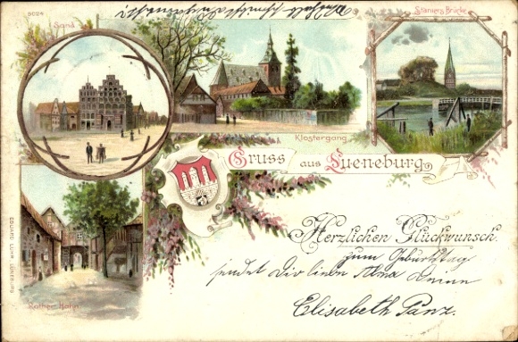 lito Lüneburg w Dolnej Saksonii, most, piasek, korytarz klasztorny, czerwony kogut, herb