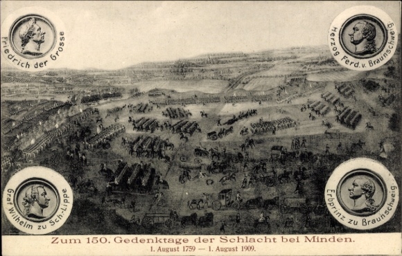 Künstler Ak Minden in Westfalen, 150. Gedenktag der Schlacht bei Minden, 1759-1909