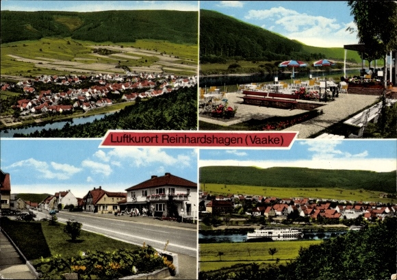Postcard Vaake Reinhardshagen Hessen, terrace, steamer, panorama from the climatic health resort