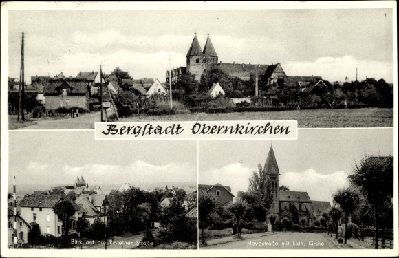 Postcard Obernkirchen Lower Saxony, Rintelner Straße, Heyestraße, cath. church, panorama