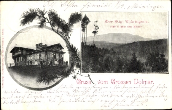 Postcard Kühndorf in Thuringia, Großer Dolmar, landscape view