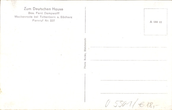 Postcard Mackenrode Uder in Eichsfeld Thuringia, Inn Zum Deutschen Hause, Ferd. Dempwolff