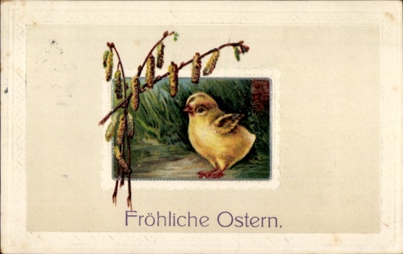 Ak Glückwunsch Ostern, Küken, Weidenkätzchen