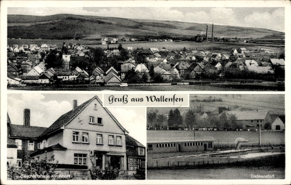 Postcard Wallensen Salzhemmendorf Lower Saxony, bathhouse, Kirchhoff business building