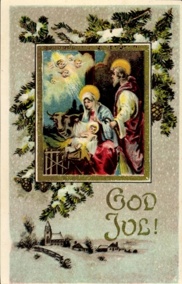 Ak Glückwunsch Weihnachten, Heilige Familie, Tannenzweige