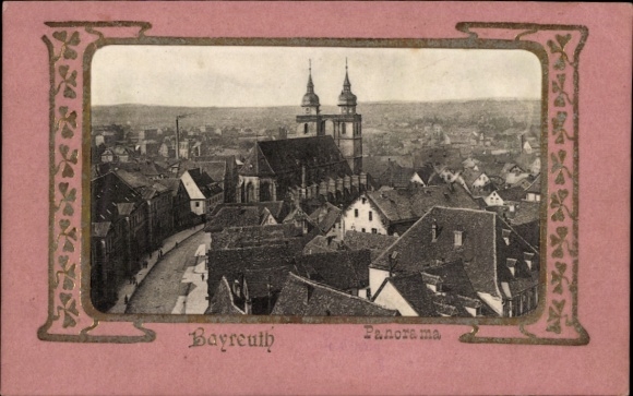 Ak Bayreuth in Opper-Franken, panoramisch uitzicht op architectuur, zwart-wit