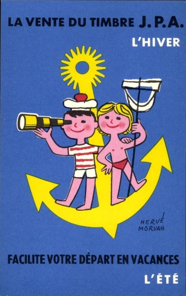 Artist Postcard Morvan, Herve, The Sale of the JPA Stamp, Youth in the Outdoors