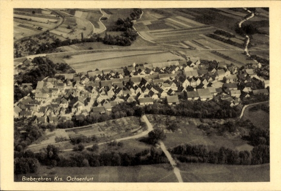 Postcard Bieberehren in Lower Franconia, aerial view of rural surroundings, cluster of houses