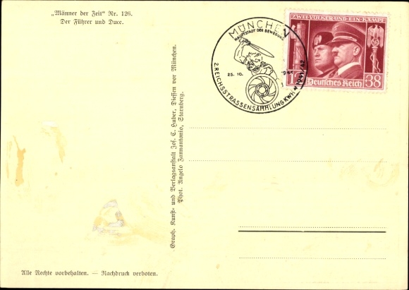 Postcard Führer and Reich Chancellor Adolf Hitler, Benito Mussolini, state meeting, men of the time 126