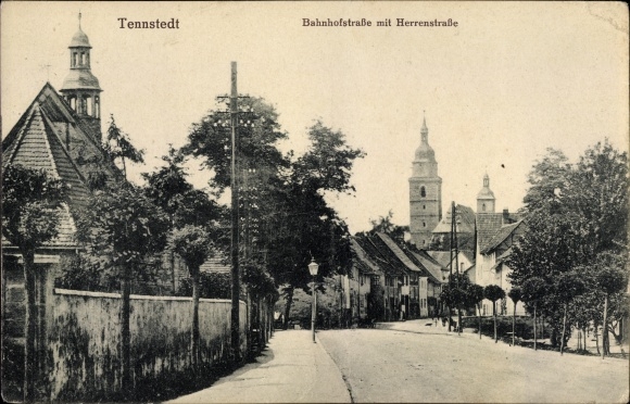 Postcard Bad Tennstedt in the Unstrut Hainich district of Thuringia, Bahnhofstrasse, Herrenstrasse, church towers