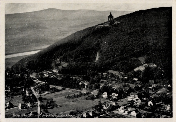 Ak Porta Westfalica aan de Weser, luchtfoto