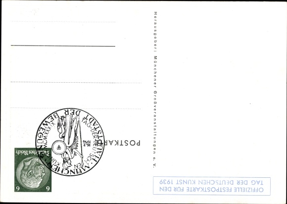 Postal stationery artist PC Kaspar, Munich, Day of German Art, 14-16. July 1939