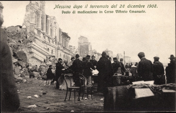 Ansichtkaart Messina Sicilië, verwoesting na de aardbeving van 1908, Corso Vittorio Emanuele