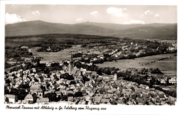 Oberursel in the Taunus Mountains of Hesse. Aerial view, overall view, Grosser Feldberg, Altkönig, church
