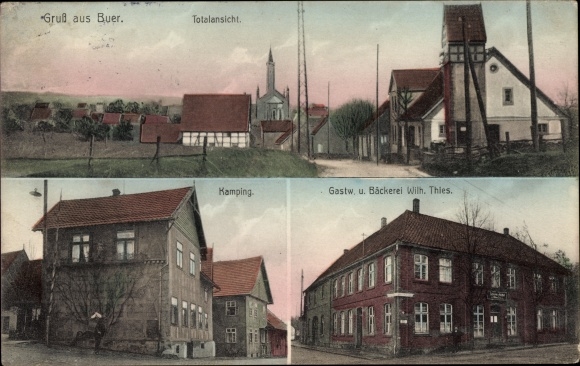 Ak Buer Melle in Niedersachsen, Gesamtansicht, Kamping, Gastwirtschaft und Bäckerei Wilh. Thies