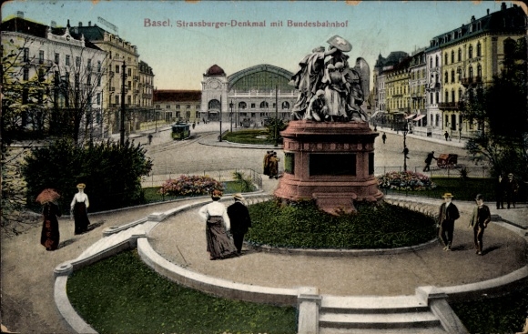 Ak Bâle Basel Stadt Schweiz, Strassburger Denkmal, Bundesbahnhof