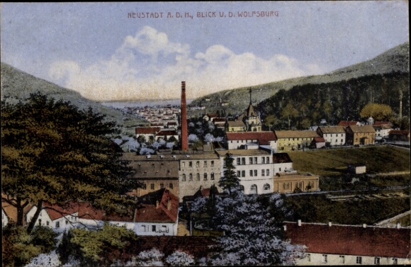 Postcard Neustadt in Sachsen, view of Wolfsburg, industrial building, landscape