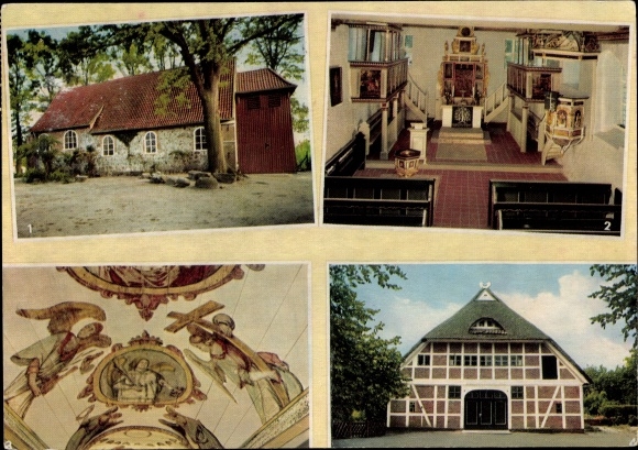 Ansichtkaart Moisburg in Nedersaksen, protestantse kerk, plafondschildering, parochiezaal