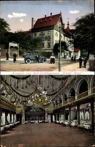 Postcard Dresden Trachenberge, concert and ball establishment Wilder Mann, hall
