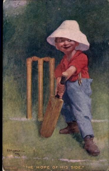 Artist Postcard Kinsella, EP, boy with cricket bat, game, sport