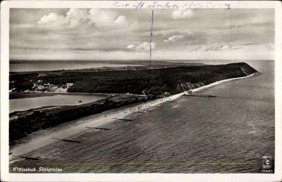 Postcard Kölpinsee Loddin on Usedom, aerial photograph of the beach, Klinke No. 11640