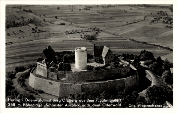 Postcard Hering Otzberg in the Odenwald, Otzberg Castle, aerial photograph