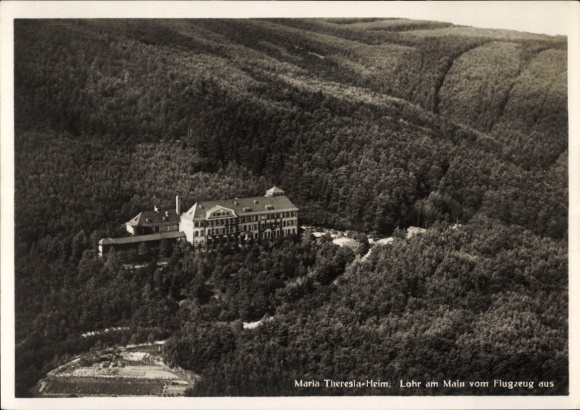 Postcard Lohr am Main Unterfranken, aerial photograph, Maria Theresia-Heim