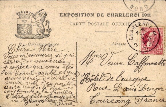 Postcard Charleroi Wallonia Hainaut, Exhibition 1911, Warocque Pavilion