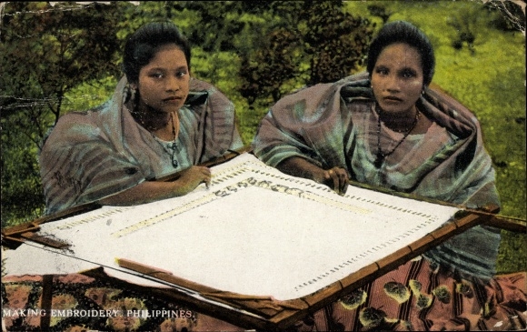 Postcard Philippines, Making Embroidery, women embroidering