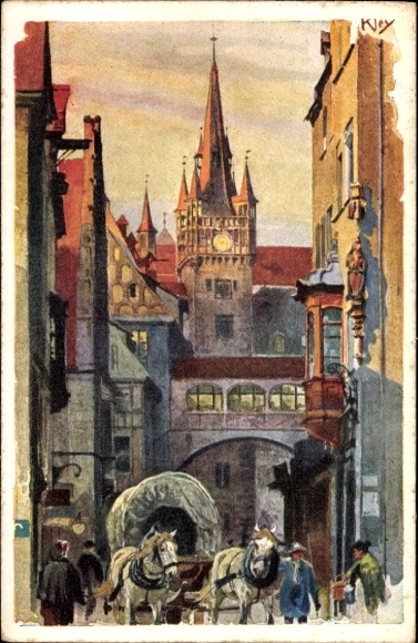 Artist Postcard Kley, Heinrich, Nuremberg in Middle Franconia, Rathausgasse