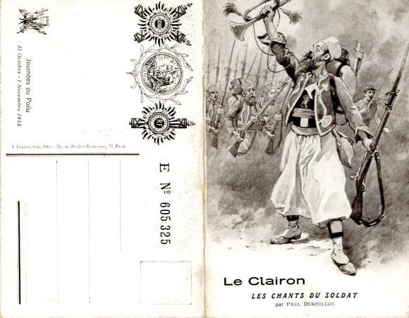 Song Klapp Postcard Le Clairon, Les Chants du Soldier, Paul Deroulede, Colonial Warrior