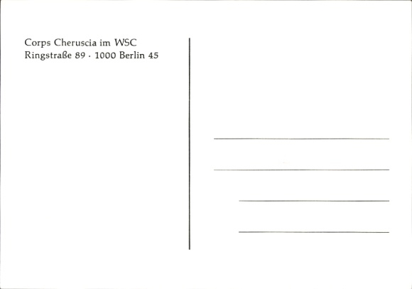 Studentika Postcard Berlin, Corps Cheruscia in the WSC, Ringstraße 89, coat of arms, 135th anniversary 1859-1994