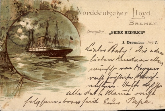 Litho Dampfer Prinz Heinrich, Norddeutscher Lloyd Bremen