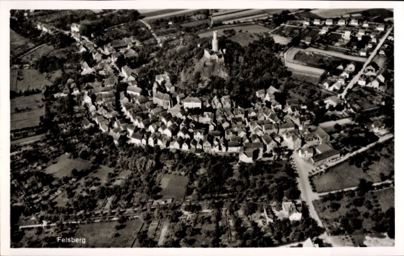 Postcard Felsberg in the Odenwald Hesse, aerial photograph