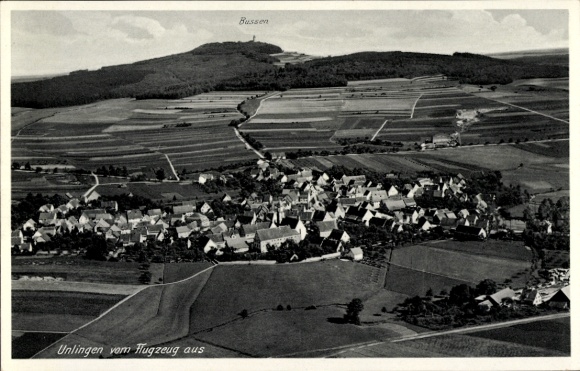 Postcard Unlingen in Upper Swabia Württemberg, aerial view of rural surroundings, fields and trees