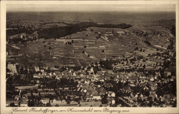 Postcard Bischoffingen Vogtsburg im Kaiserstuhl, aerial view of buildings, vineyards