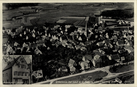 Ak Ottensoos in Mittelfranken, Luftaufnahme von Ottensoos, Häuseransicht, Handlung Herzog