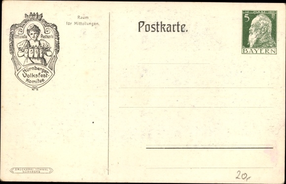Postwaardestuk kunstenaarskaart Stahl, Emil, Neurenberg, volksfeest 1912