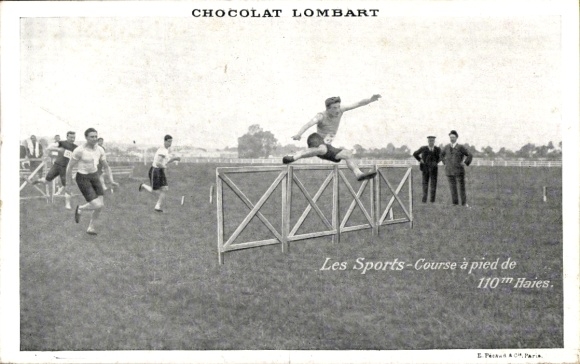 Ak Les Sports, Course à pied de 110m Haies, Reklame, Chocolat Lombart