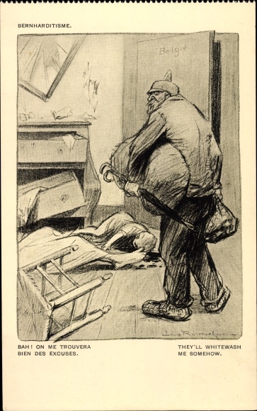 Artist Postcard Raemaekers, L., Bernharditisme, German raid on Belgium, 1. WW