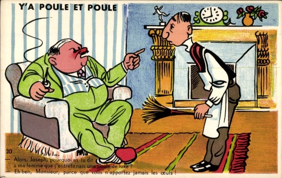 Artist Postcard employer with servant, butler