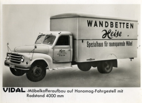 Photo of the vehicle from Vidal Harburg, a furniture box body on a Hanomag chassis with a wheelbase of 4000 mm