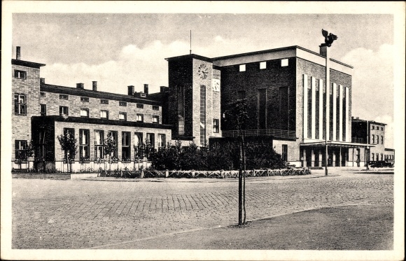 Postcard Olomouc Olomouc city, main station, forecourt, tower clock