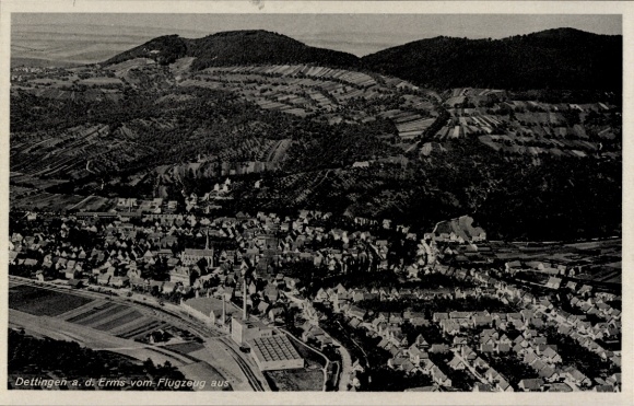 Postcard Dettingen an der Erms, aerial photograph