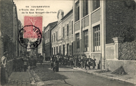 Postcard Courbevoie Hauts de Seine, school, children, street, building,