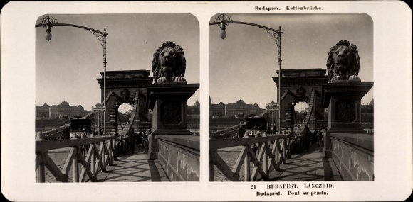 Stereo photo Budapest Hungary, 1907, Chain Bridge