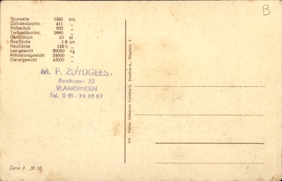 Postcard Austrian Railways, 2 B passenger locomotive, Vienna State Railway Works, steam locomotive 301.10