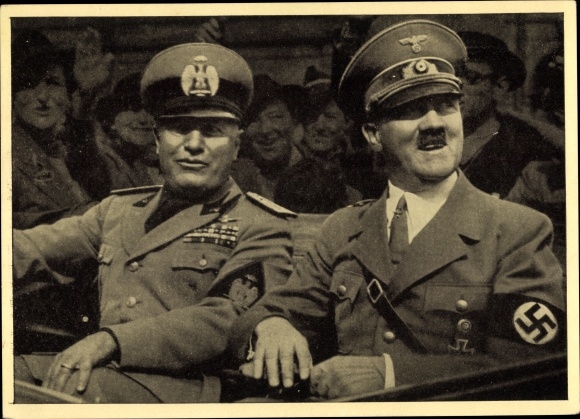 Postcard Führer and Reich Chancellor Adolf Hitler, Benito Mussolini, state meeting, men of the time 126