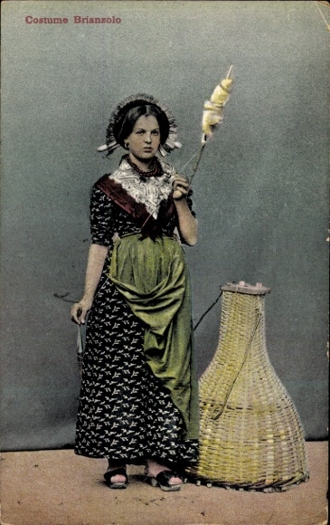 Postcard Woman in Italian Costume, Spindle