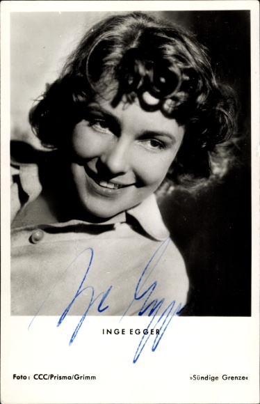 Postcard actress Inge Egger, portrait, autograph